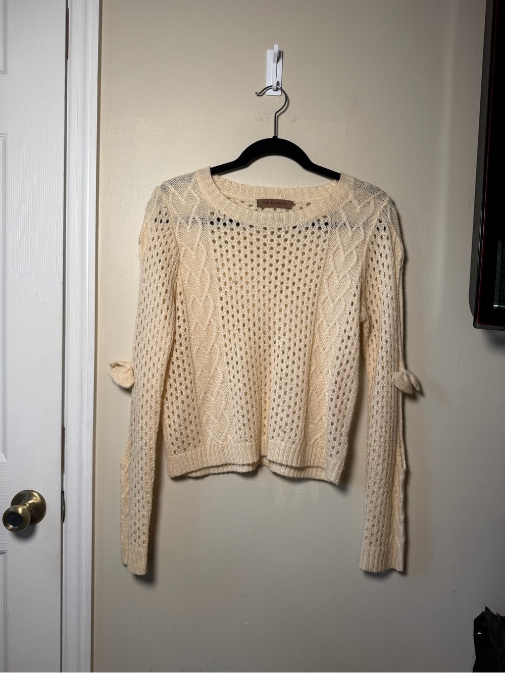 Ivory Open Knit Cable Sweater Coquette Bow Sleeve Balletcore